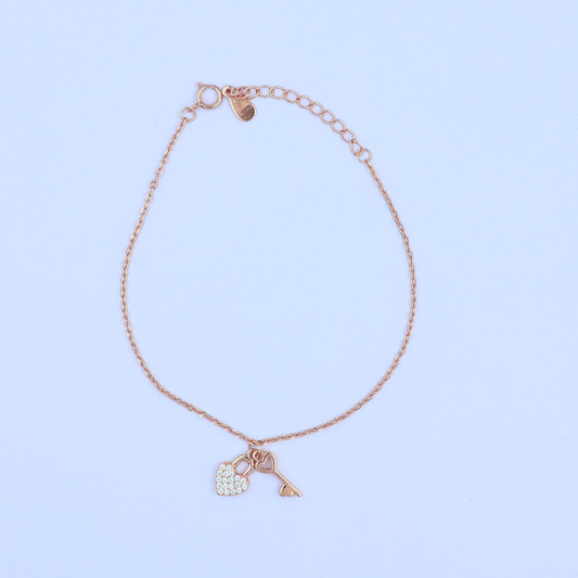 Rose Gold Heart Lock Key Bracelet 925